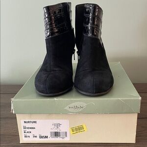 Nurture Black Ankle Boots with Glossy Accents